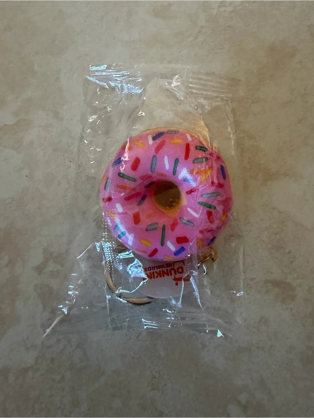 *BRAND NEW* Dunkin Donuts Pink Rainbow Sprinkle Squishy Toy Fidget Keychain Ring